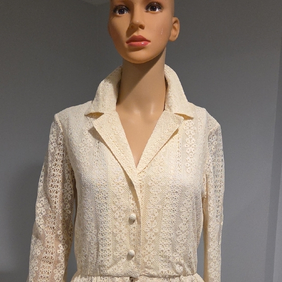Vintage Cream Long Sleeve Lace Dress - Picture 3 of 12